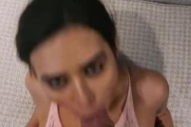 Greedy bitch sucking on a fat dick with cum in mouth