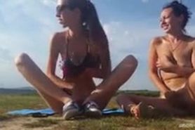 Hot girls squirting in a field