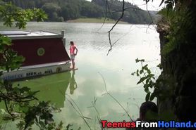 Teen cum sprayed on boat