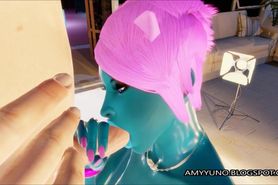 3D Blue Alien Girl With Small Boobs Blows And Fucks!