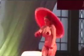 busty burlesque show on public stage