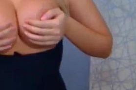 Blonde girl shows her perfect boobs