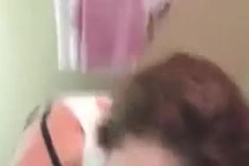 Redhead sucks cock and gets fucked from behind