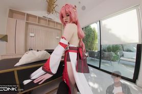 VR Conk Genshin Impact Yae Miko A sexy Teen Cosplay Parody PT3 With Melody Marks In HD Porn