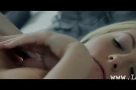 gaunt blonde fingering rough her pussy n the bed