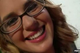 Sexy blonde in glasses loves cock