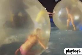 Hot babes enjoyed crab eating and waterball challenge