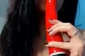 Sexy girl loves to lick favorite dildo