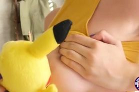 Pokemon addict teen gets her pussy fucked by Picachu
