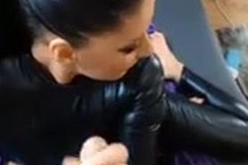 Sexy girl in catsuit blowjob