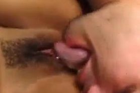 Lover eagerly licks and fucks girlfriend's tight pussy on bed