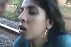 Sexy deep throat blowjob by bitch on railway track