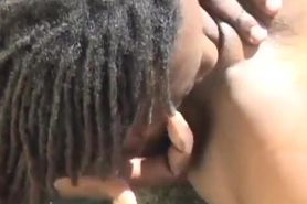 Horny nubian chick gets fucked in her butt hole outdoors