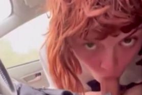 Redhead Beauty Car Blowjob
