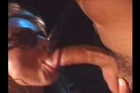 Blonde and brunette gang fucked in a porn theater