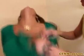 Clothed milfs swapping cum in cfnm trio