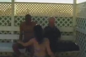 really sexy horny married woman sucks & fucking her lucky husband's massive BBC outside in backyard & lets random pe