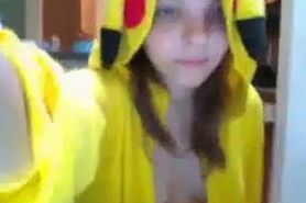 Cutie In A Pikachu Outfit Masturbates