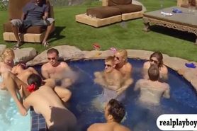Group of couples have fun by the pool that they all enjoyed