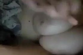 Huge boobs blonde girl showing tits on bed
