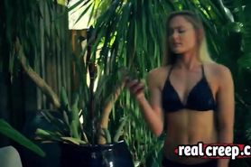 Hot blonde creeped upon by horny dude at poolside