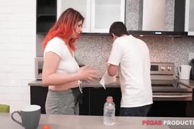 Very thick redhead with a fat ass getting used in the kitchen