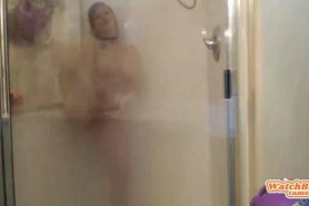 Curvy tattooed bbw dildoing in the shower - She is live at WatchBBWcams.com