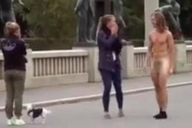 Naked guy fucks girl in park