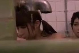 Japanese lesbian having fun at the bathhouse