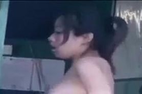sexy busty chinese babe lets boyfriend fuck her over the water!