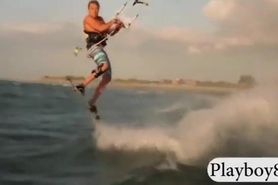 Busty hot babes try out kite boarding with the professionals