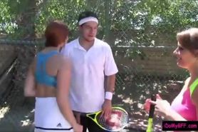 Two cutie besties enjoyed pussy pounding with tennis coach
