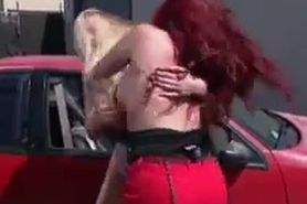 Hot Topless Parking Lot Catfight