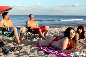 Super hot teens strip for their parents at the beach