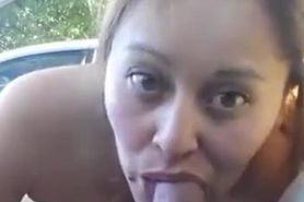 Slut giving blowjob in car and swallowing all cum