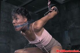 Black skank punished with cane and toy