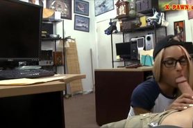 Slim blonde girl with glasses banged by nasty pawn guy