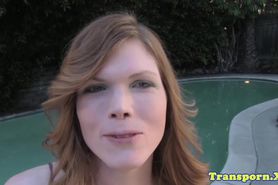 Trans girl fingers her asshole outdoors