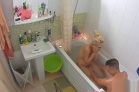 Stunning blonde takes a shower with her bf