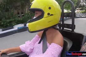 Cute Thai amateur teen gf go karting and recorded on video after