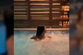 Carolina_Novoa takes bikini top off on a hotel pool