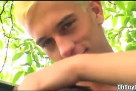 Blonde gay get licks and fucks rough anal outside