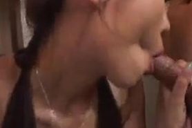 Sexy Asian babe gives bf a spectacular blowjob