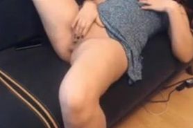 Cute slut masturbating on couch