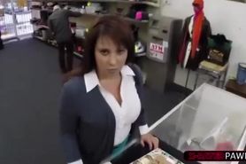 Stunning MILF tries to sell her husbands cards and gets hammered