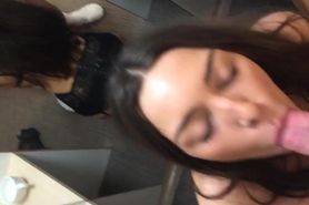 Horny brunette gives great blowjob and takes facial