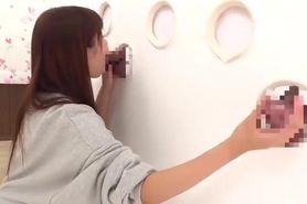 Japanese girl pick nice cock in the wall
