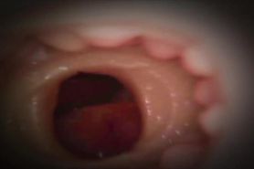 Giant man POV cumshot inside fleshlight - endoscope view