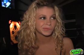 Blonde bartender blows two clients for some money