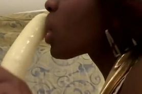 Black chick gets dildo and long dick in booty